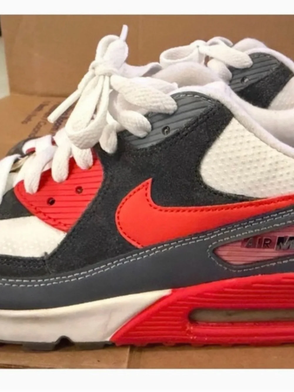 Nike Air Max 90 White & Red Sneakers with Gray Accents